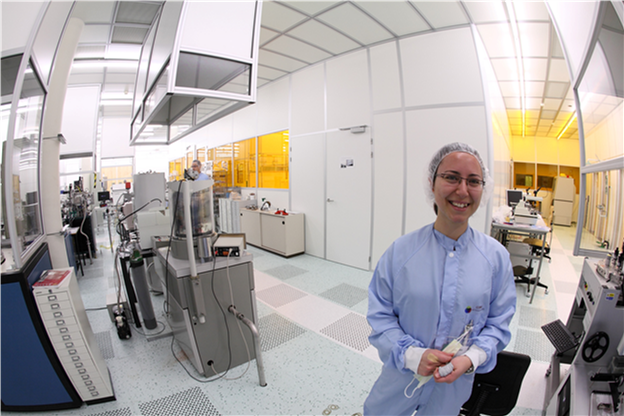 Döndü  in the 'cleanroom': researchers must wear special, dust-free covers not to introduce particles or dust to the environment.