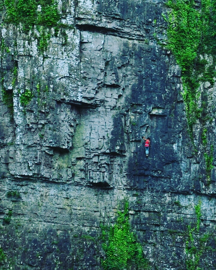 Dr Aby Sankaran climbing in the Cheddar Gorge