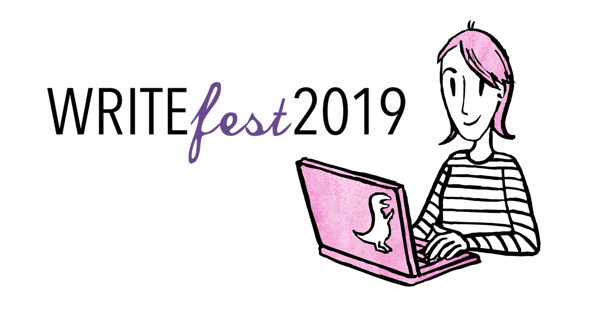 WriteFest 2019 | cartoon character using a laptop