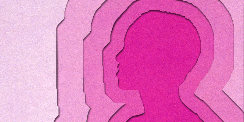 Paper shapes featuring a silhouette of a person's head